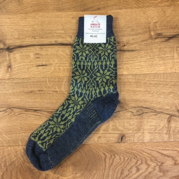 Wollsocken Norweger - Hirsch Natur - blau-grün