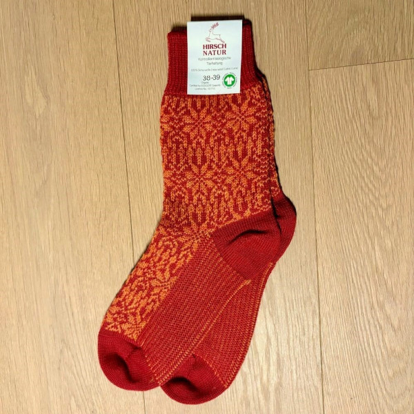 Wollsocken Norweger - rot-orange - Hirsch Natur