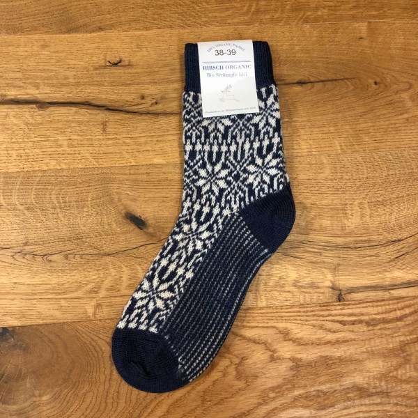 Wollsocke Norweger - Hirsch Natur - dunkelblau-weiß