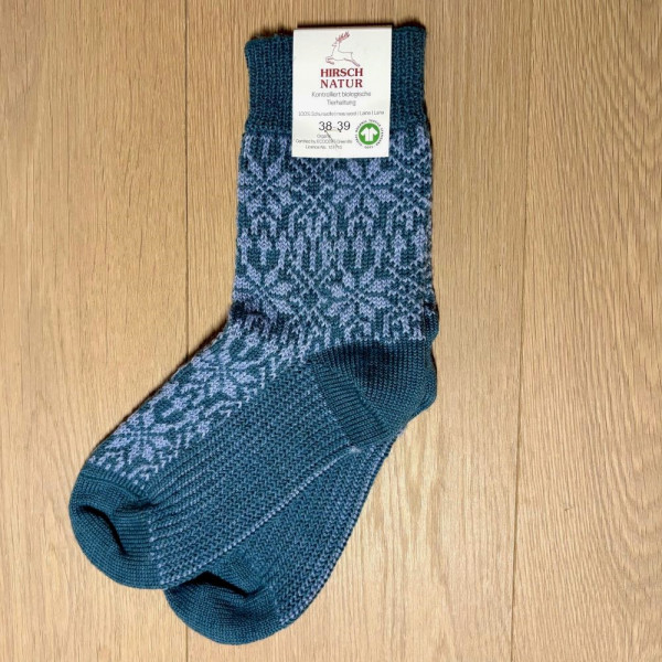 Wollsocken Norweger - petrol-hellblau - Hirsch Natur