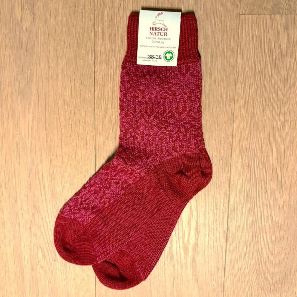 Wollsocken Norweger - rot-pink - Hirsch Natur