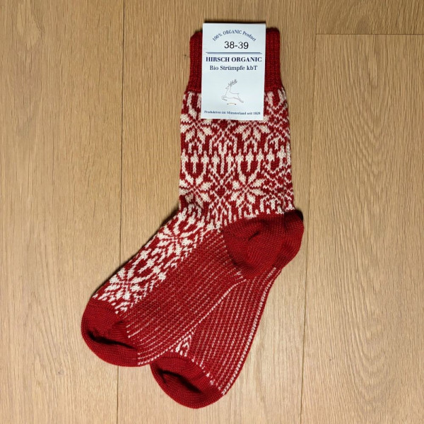 Wollsocken Norweger - rot-weiß - Hirsch Natur