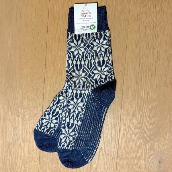 Wollsocken Norweger - blau-weiß - Hirsch Natur