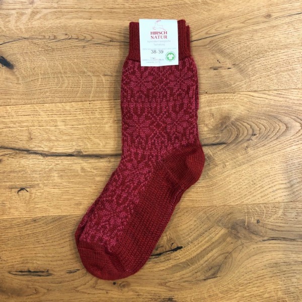 Wollsocken Norweger - Hirsch Natur - rot-pink