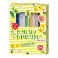 Bunte Glas-Trinkhalme 6er Set