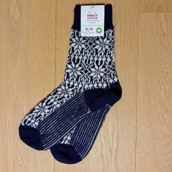 Wollsocken Norweger - dunkelblau-weiß - Hirsch Natur