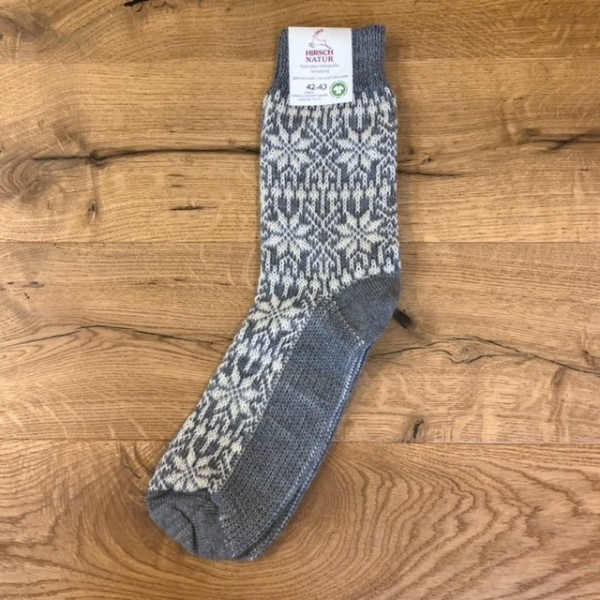 Wollsocken Norweger - Hirsch Natur - grau-weiß