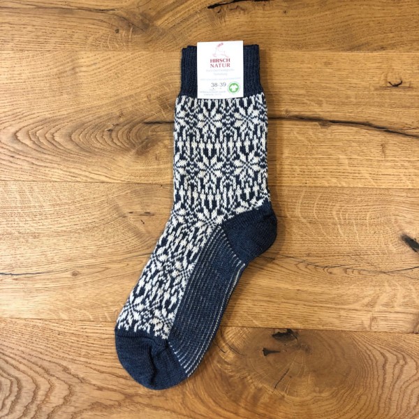 Wollsocken Norweger - Hirsch Natur - blau-weiß