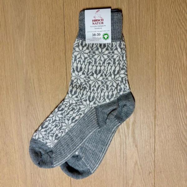 Wollsocken Norweger - grau-weiß - Hirsch Natur
