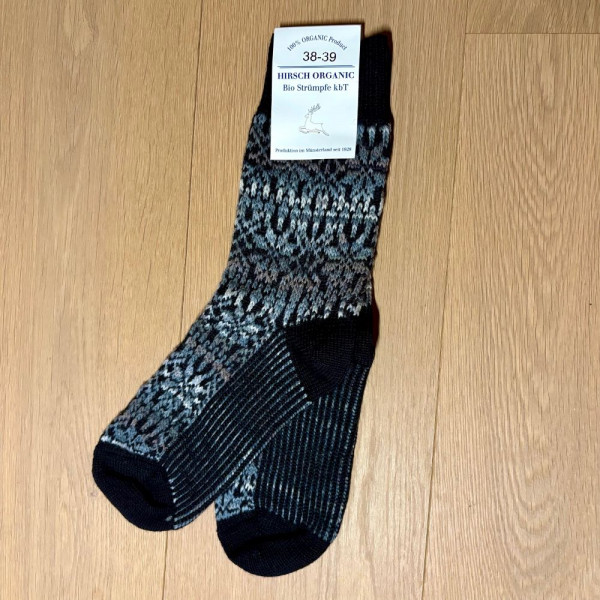 Wollsocken Norweger - schwarz-grau-weiß - Hirsch Natur