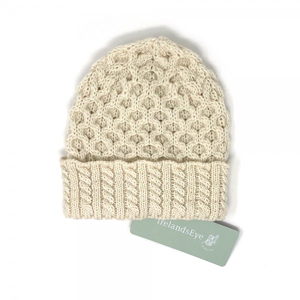 Strickmütze Aran aus Wolle - Creme