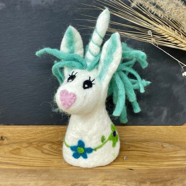 Eierwärmer aus Filz - Einhorn türkise Mähne