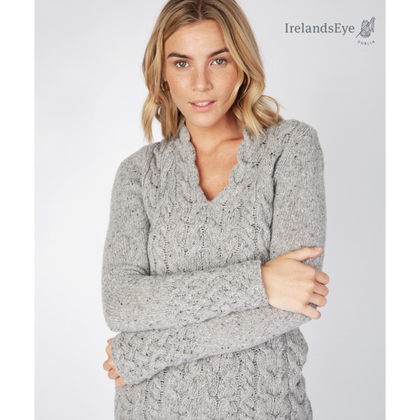 Strickpullover V-Neck mit Zopfmuster grau- IrelandsEye