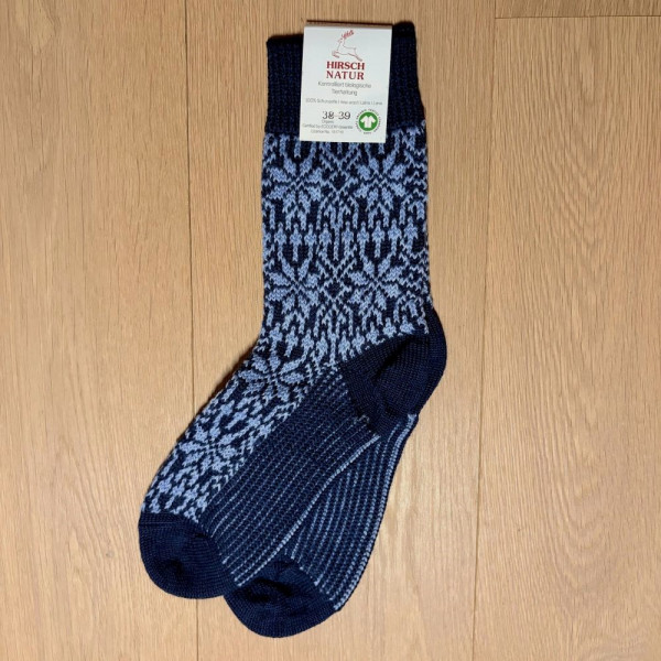 Wollsocken Norweger - dunkelblau-blau - Hirsch Natur